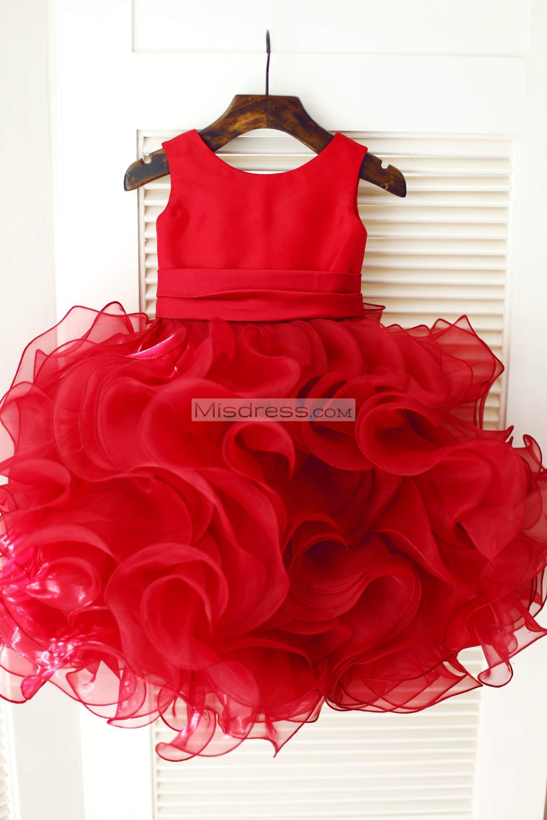 Red Satin Ruffle Organza Tutu Princess Flower Girl Dress - Flower Girl Dresses