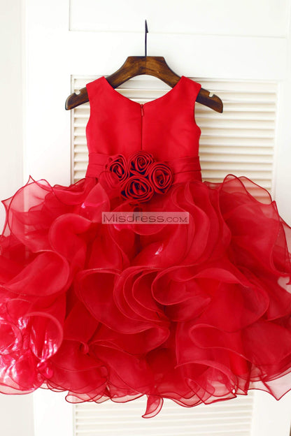 Red Satin Ruffle Organza Tutu Princess Flower Girl Dress - Flower Girl Dresses