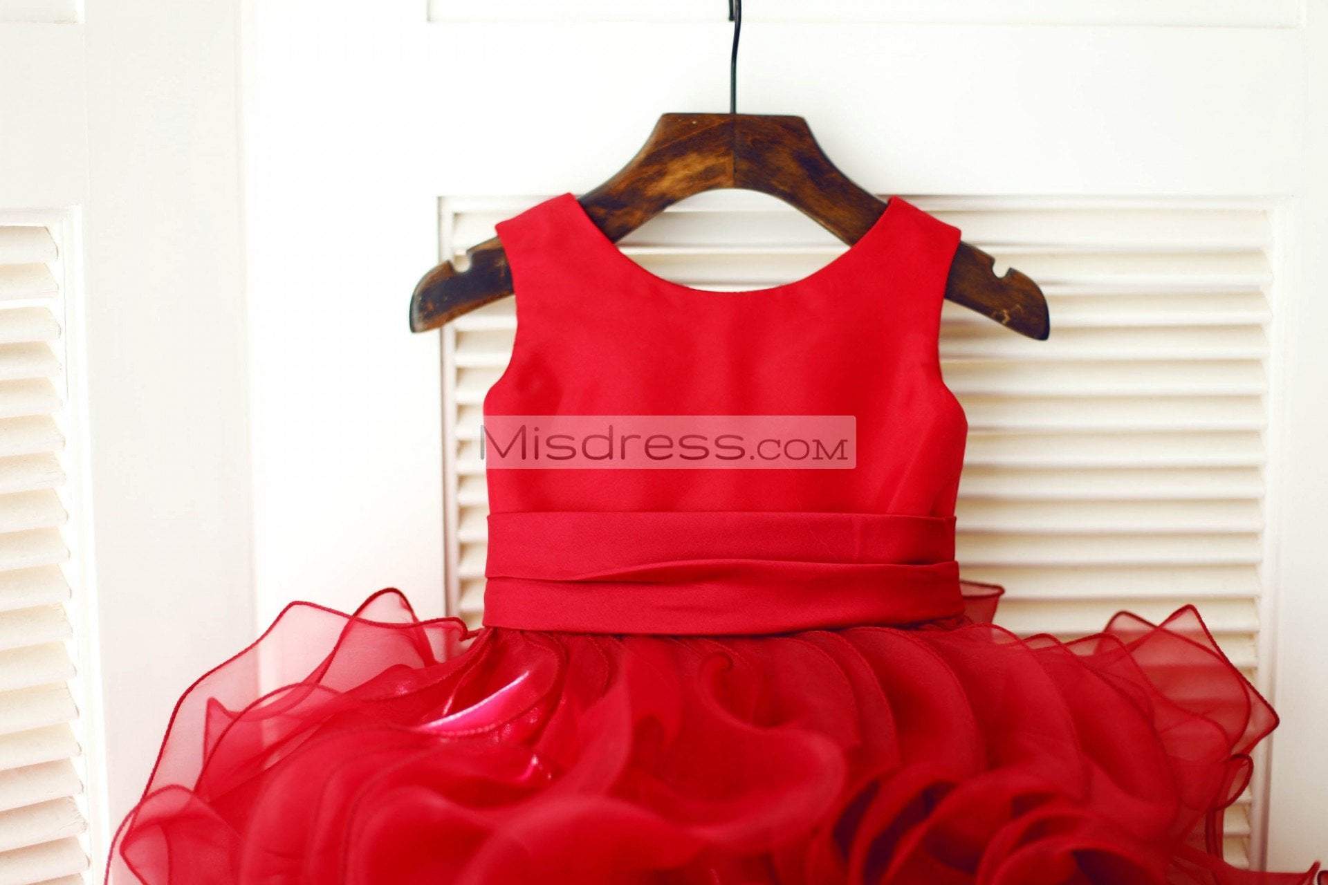 Red Satin Ruffle Organza Tutu Princess Flower Girl Dress - Flower Girl Dresses