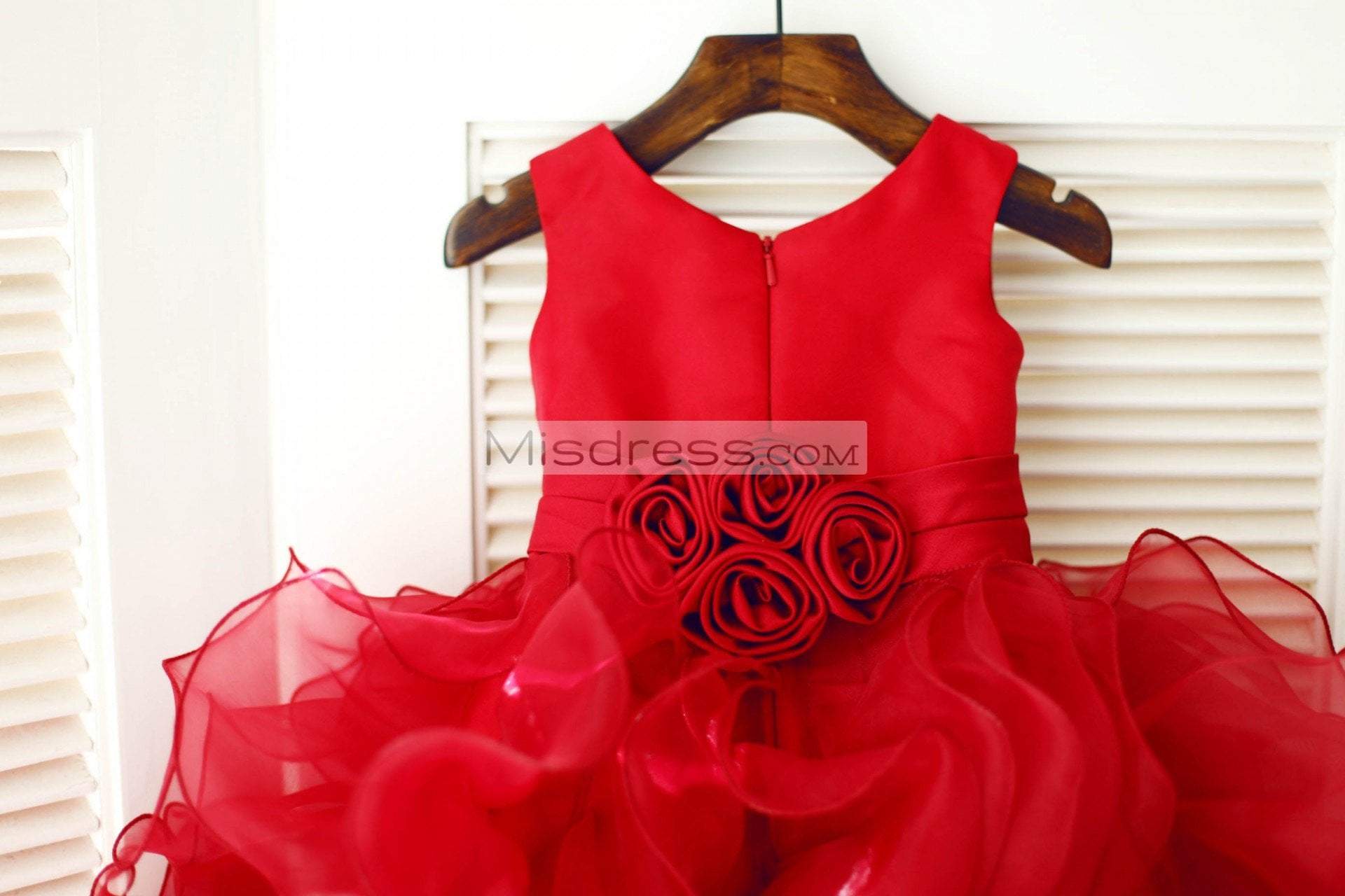 Red Satin Ruffle Organza Tutu Princess Flower Girl Dress - Flower Girl Dresses
