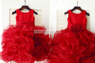 Red Satin Ruffle Organza Tutu Princess Flower Girl Dress - Flower Girl Dresses