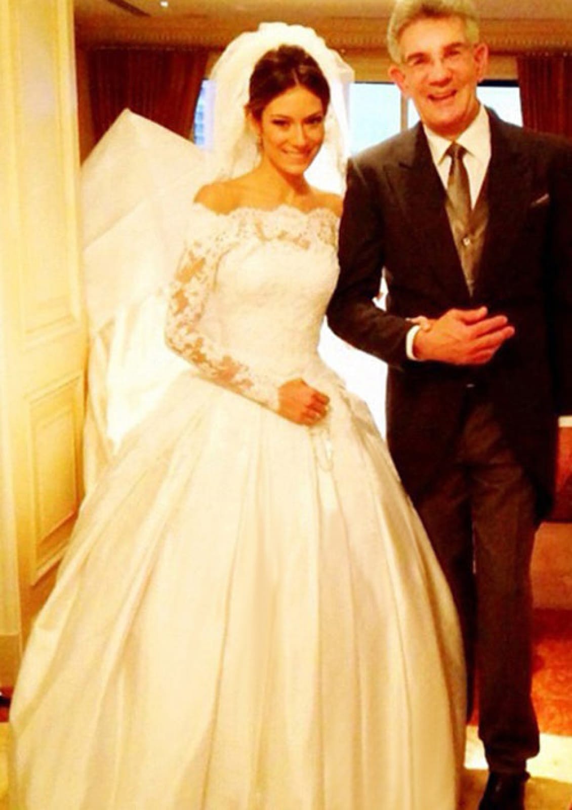 Ball Gown Off Shoulder Lace Long Sleeve Sweep Satin Bridal 