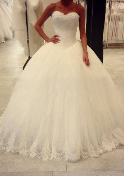 Ball Gown Sweetheart Sleeveless Sweep Lace Tulle Wedding 