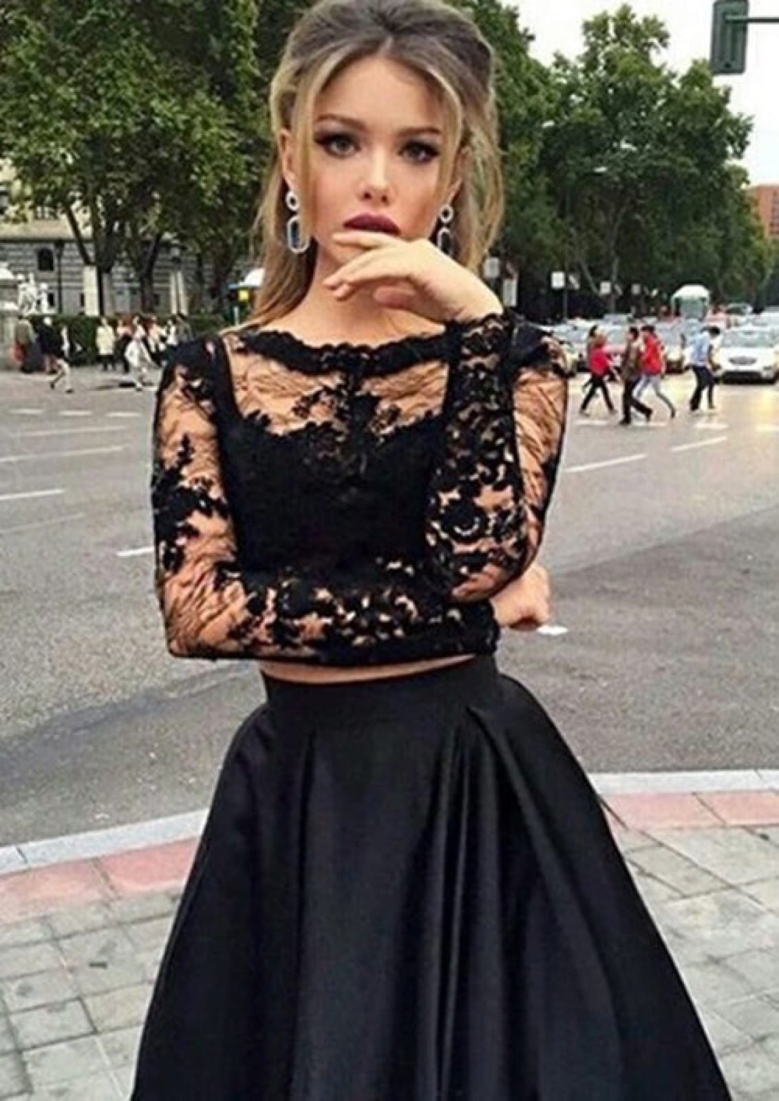 A-Line/Princess Full/Long Sleeve Bateau Long/Floor-Length