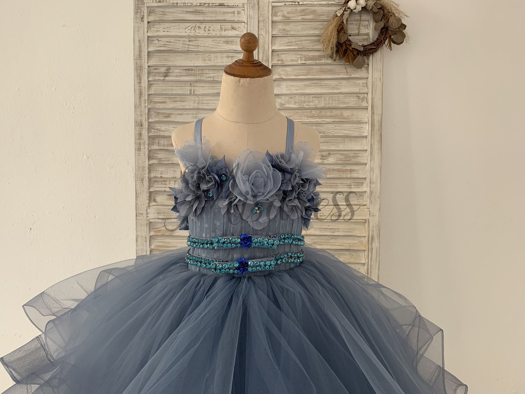 Grey blue flower girl dress outlet