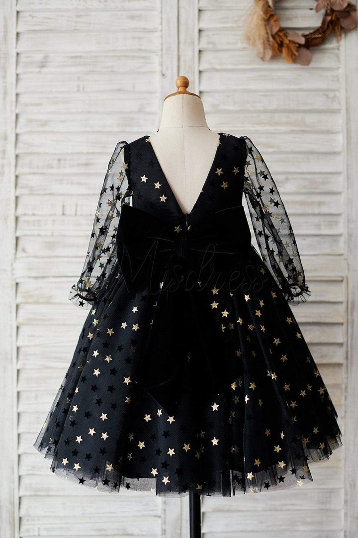 black dress with gold bow Black & Gold Sequin Tassel Baby Girl Dress: Handmade Princess Gown