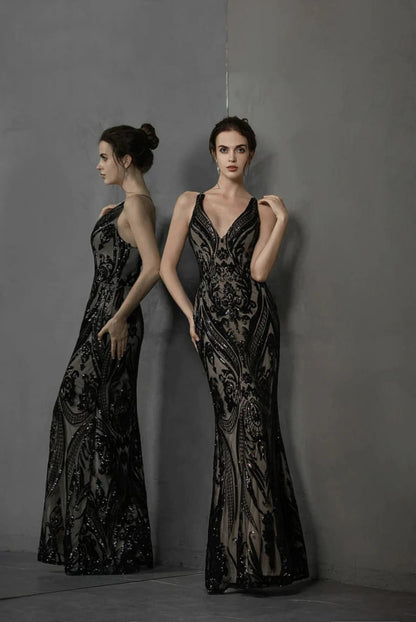 Black Goth Cross Back Lace Sequin Wedding Dress Detachable 