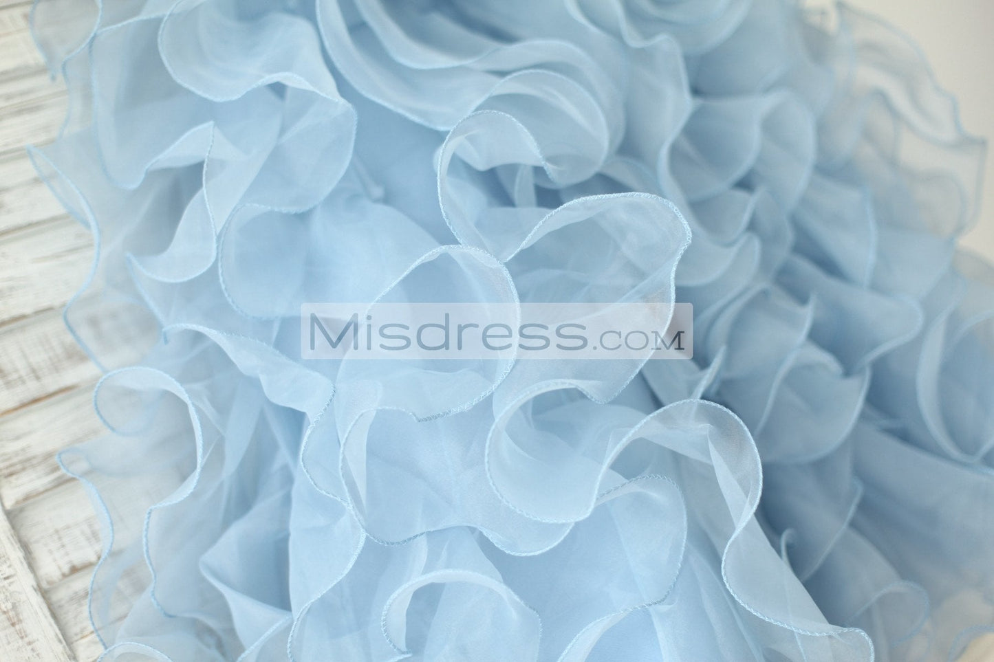 Blue Satin Ruffle Organza Skirt Princess Flower Girl Dress With Sash/flower - Flower Girl Dresses