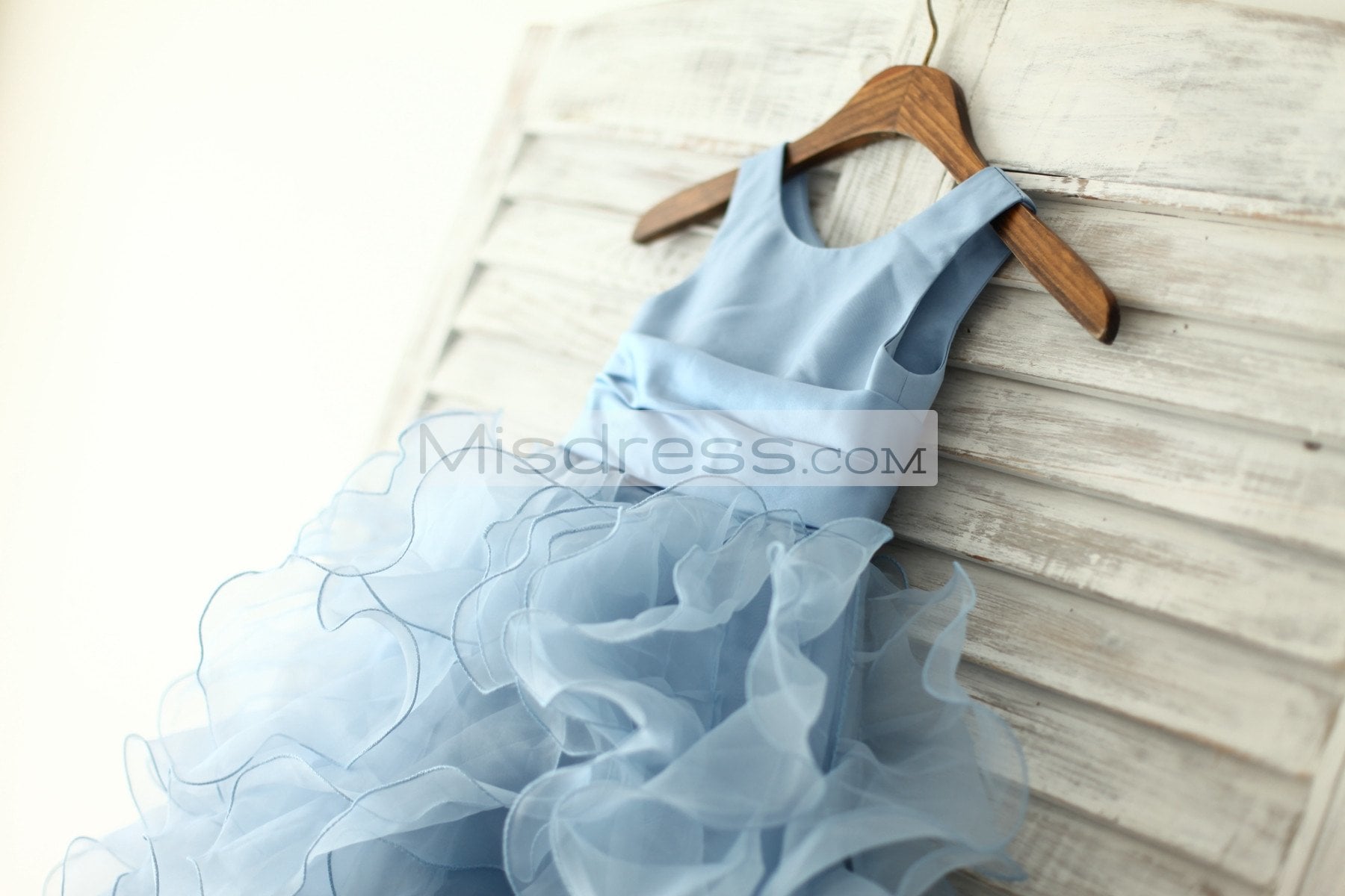 Blue Satin Ruffle Organza Skirt Princess Flower Girl Dress With Sash/flower - Flower Girl Dresses