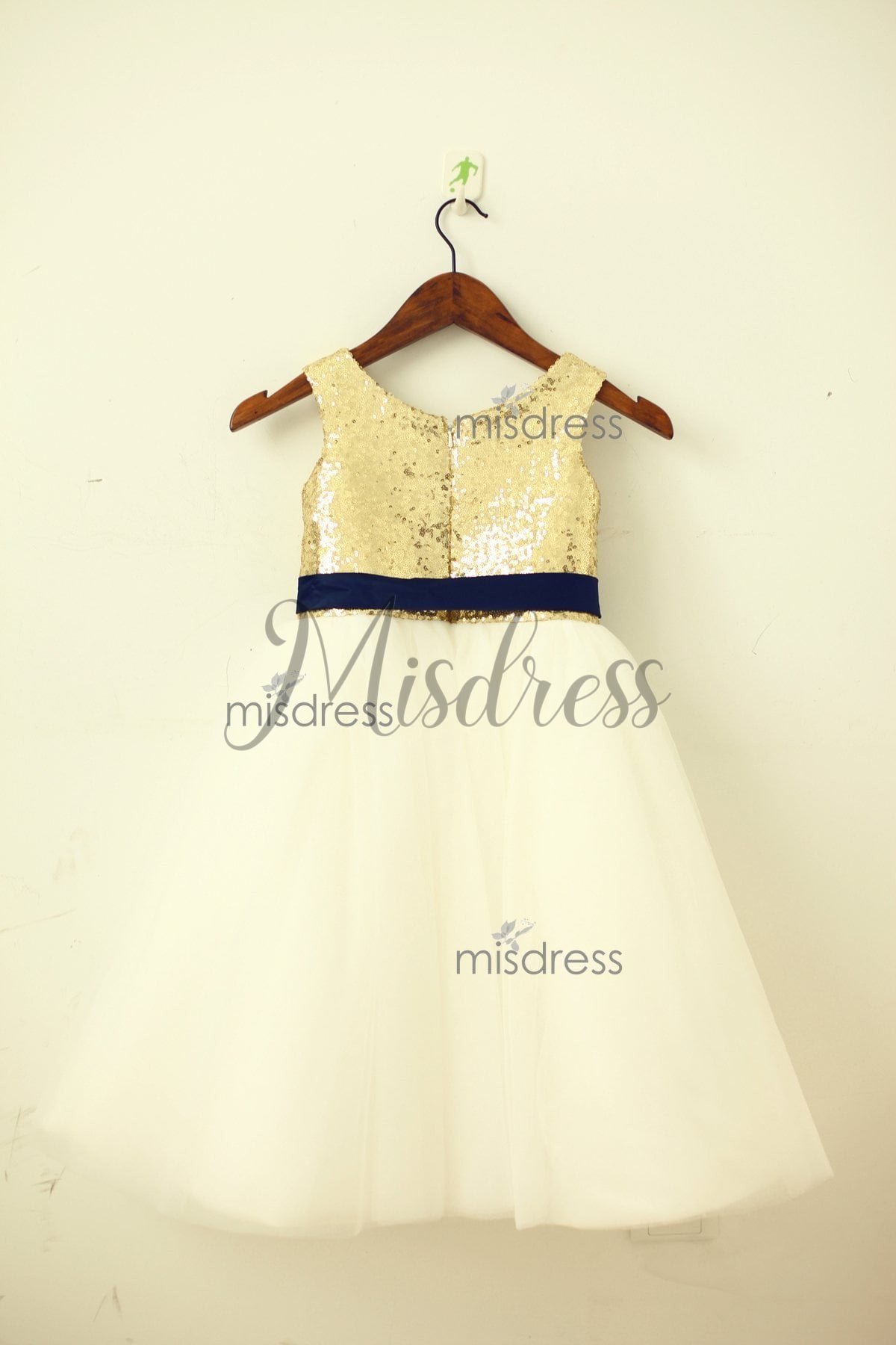 Blush Pink/gold Sequin Ivory Tulle Flower Girl Dress With Navy/champagne Sash - Flower Girl Dresses
