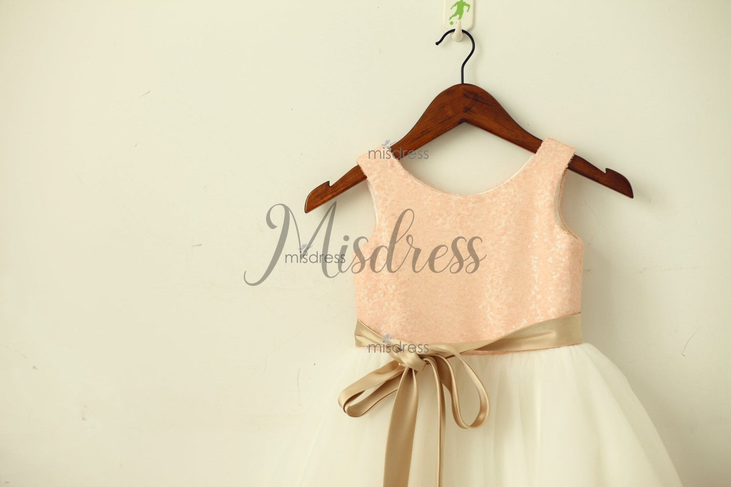 Blush Pink/gold Sequin Ivory Tulle Flower Girl Dress With Navy/champagne Sash - Flower Girl Dresses