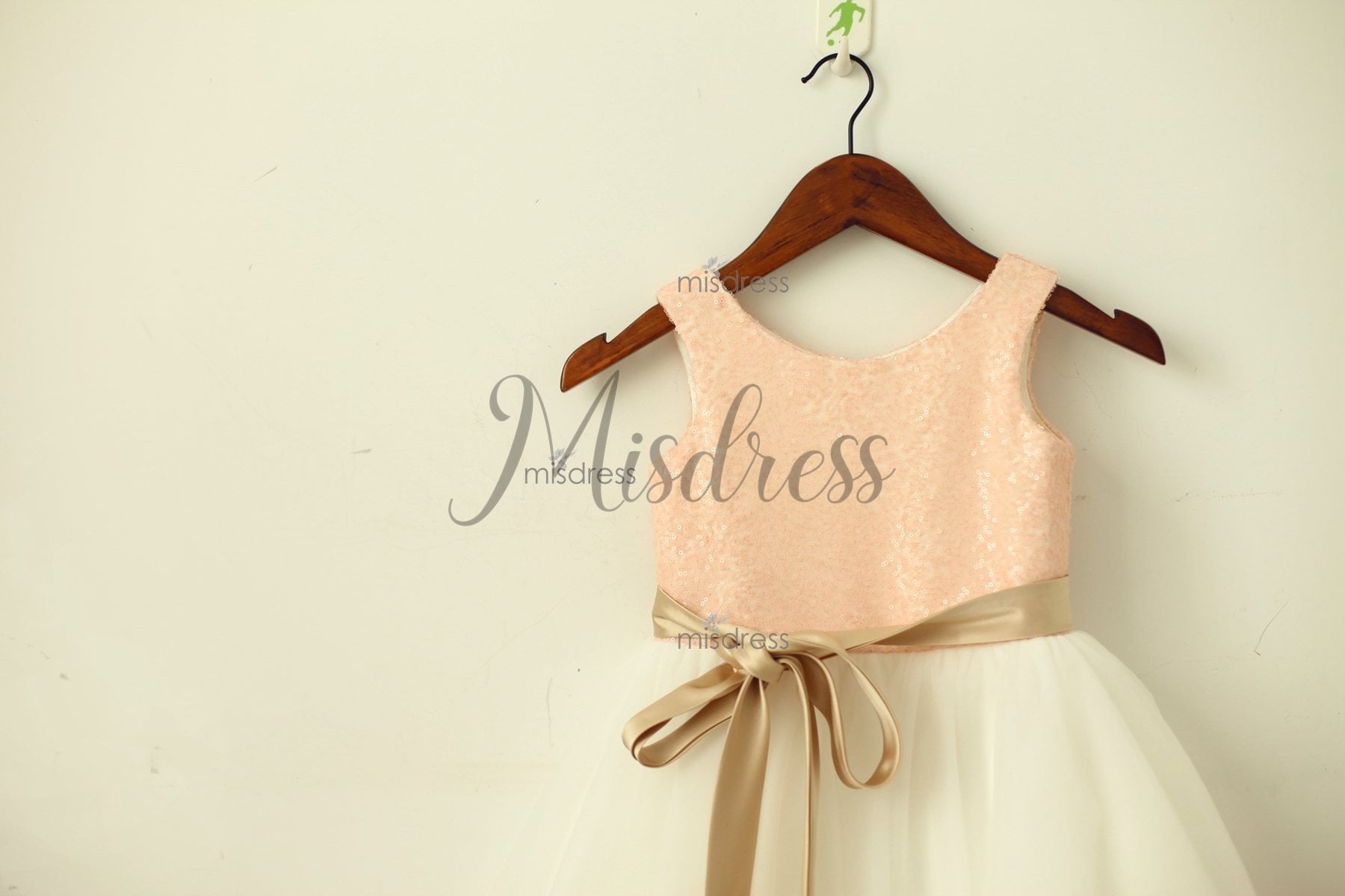 Blush Pink/gold Sequin Ivory Tulle Flower Girl Dress With Navy/champagne Sash - Flower Girl Dresses