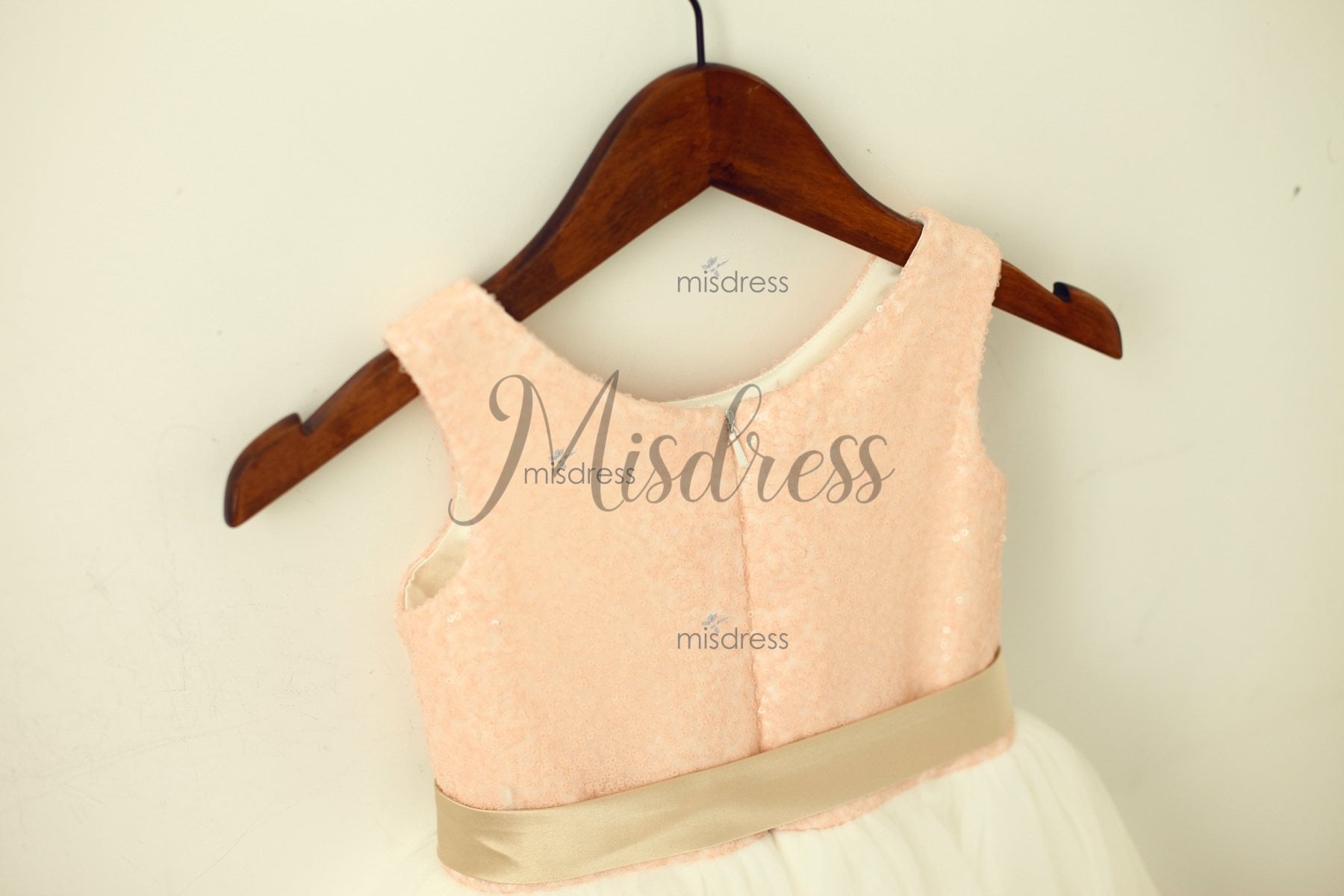 Blush Pink/gold Sequin Ivory Tulle Flower Girl Dress With Navy/champagne Sash - Flower Girl Dresses