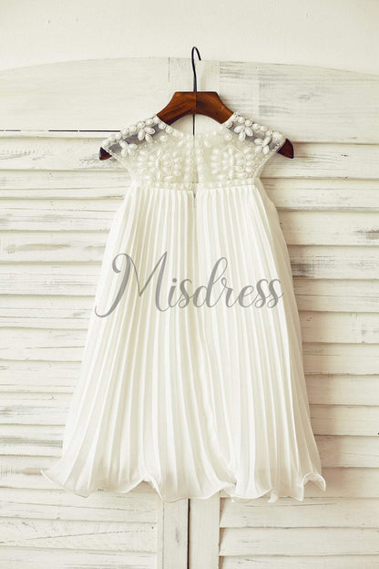 Beaded Ivory Chiffon Pleated Boho Flower Girl Dress - Flower Girl Dresses