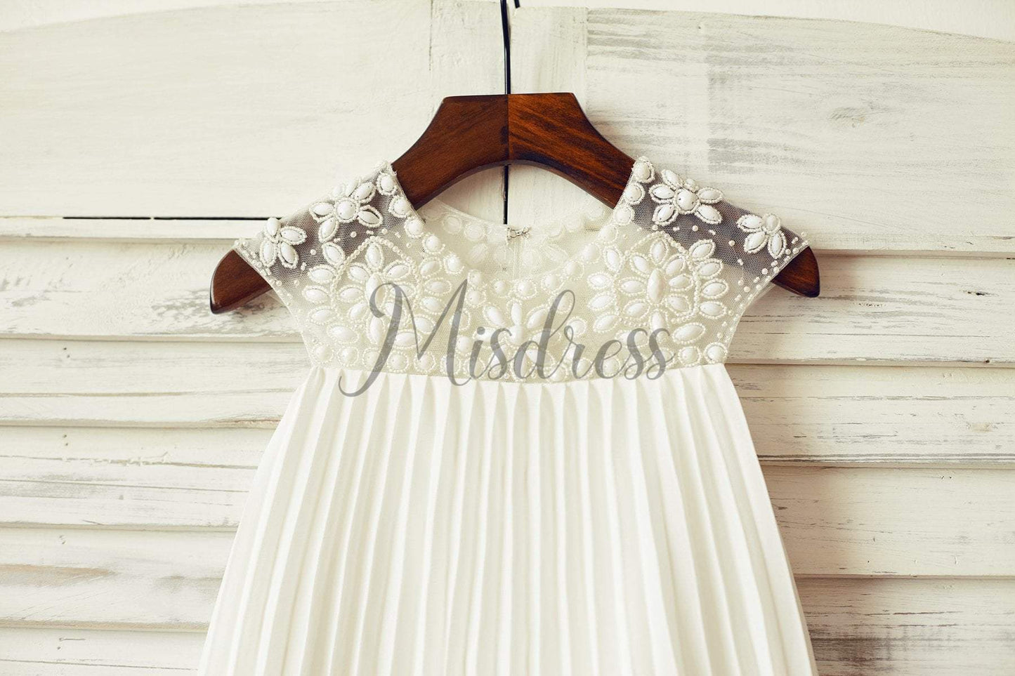 Beaded Ivory Chiffon Pleated Boho Flower Girl Dress - Flower Girl Dresses