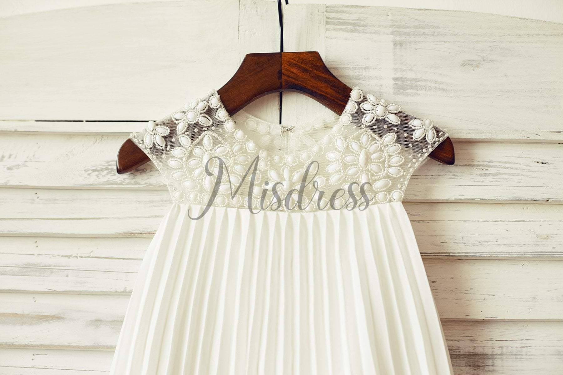 Beaded Ivory Chiffon Pleated Boho Flower Girl Dress - Flower Girl Dresses