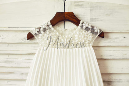 Beaded Ivory Chiffon Pleated Boho Flower Girl Dress - Flower Girl Dresses