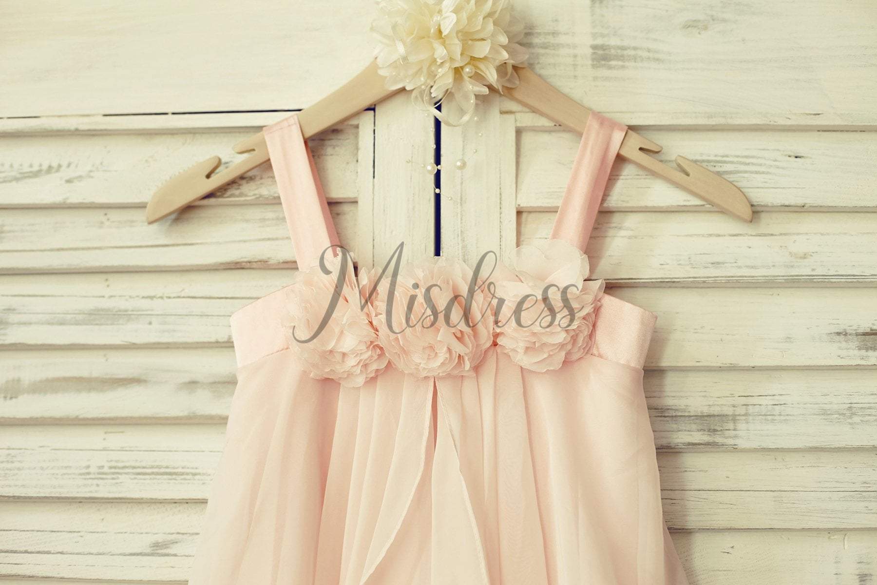 Boho Beach Blush Pink Thin Straps Chiffon Flower Girl Dress - Flower Girl Dresses