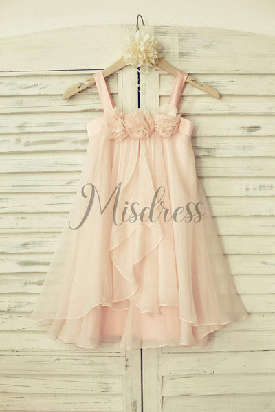 Boho Beach Blush Pink Thin Straps Chiffon Flower Girl Dress - Flower Girl Dresses