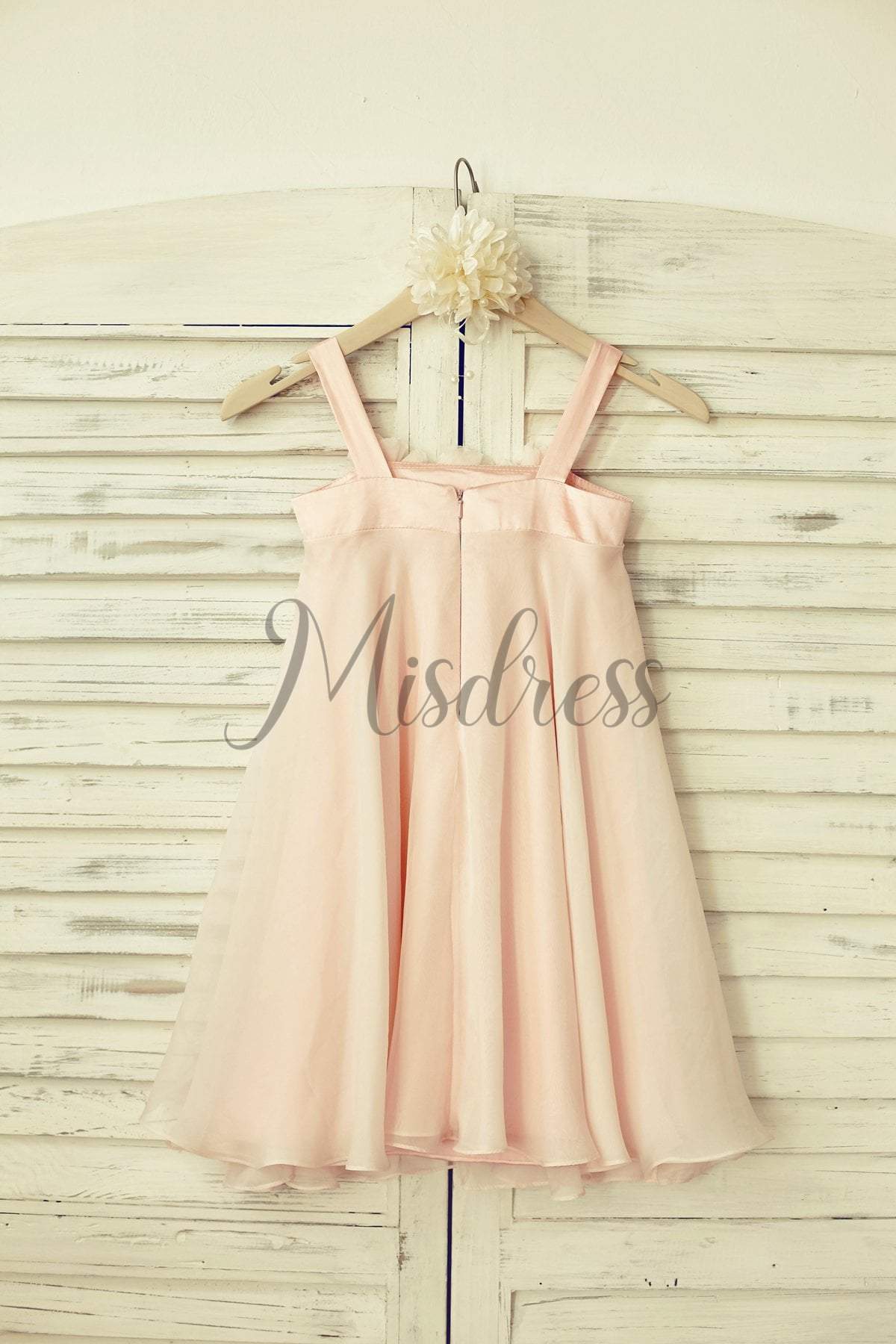 Boho Beach Blush Pink Thin Straps Chiffon Flower Girl Dress - Flower Girl Dresses