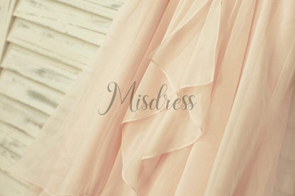 Boho Beach Blush Pink Thin Straps Chiffon Flower Girl Dress - Flower Girl Dresses