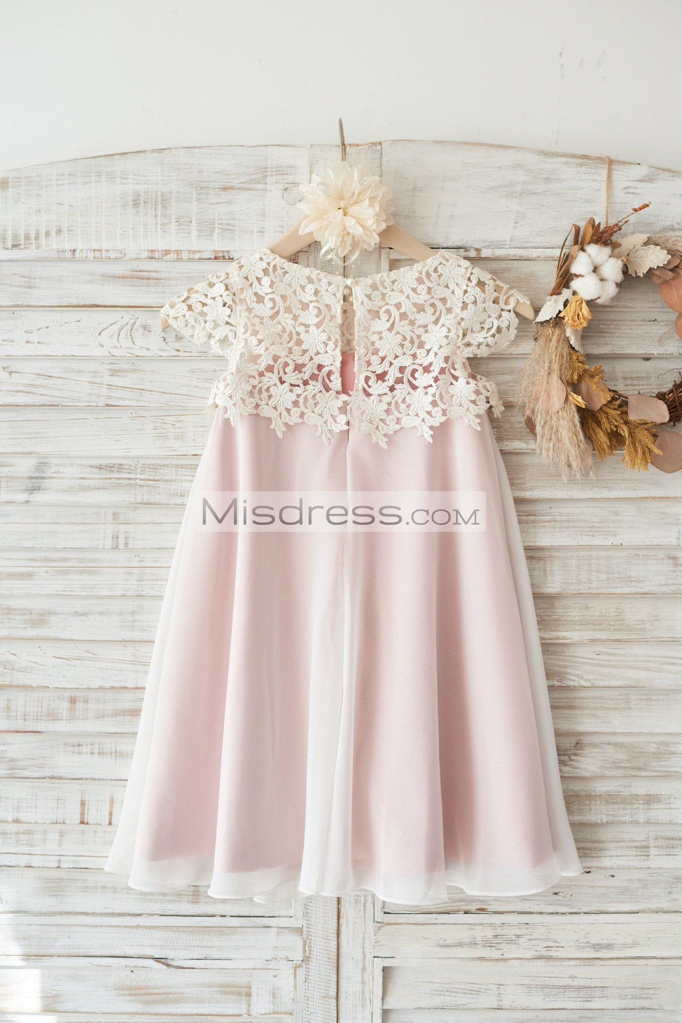 Boho Beach Lace Cap Sleeves Ivory Chiffon Wedding Flower Girl Dress with Pink Lining - Flower Girl Dresses