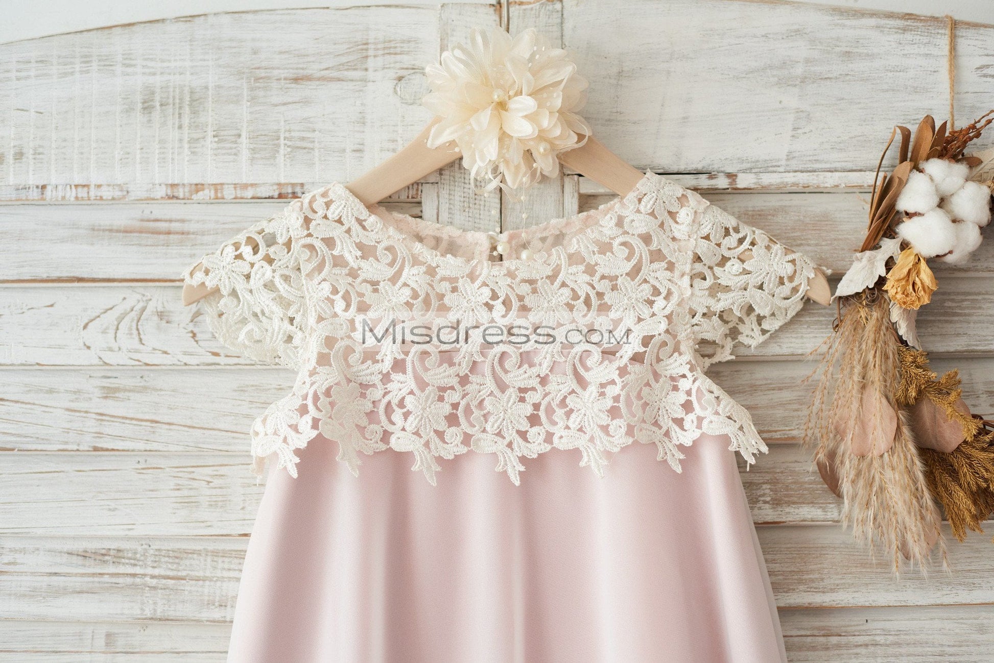 Boho Beach Lace Cap Sleeves Ivory Chiffon Wedding Flower Girl Dress with Pink Lining - Flower Girl Dresses