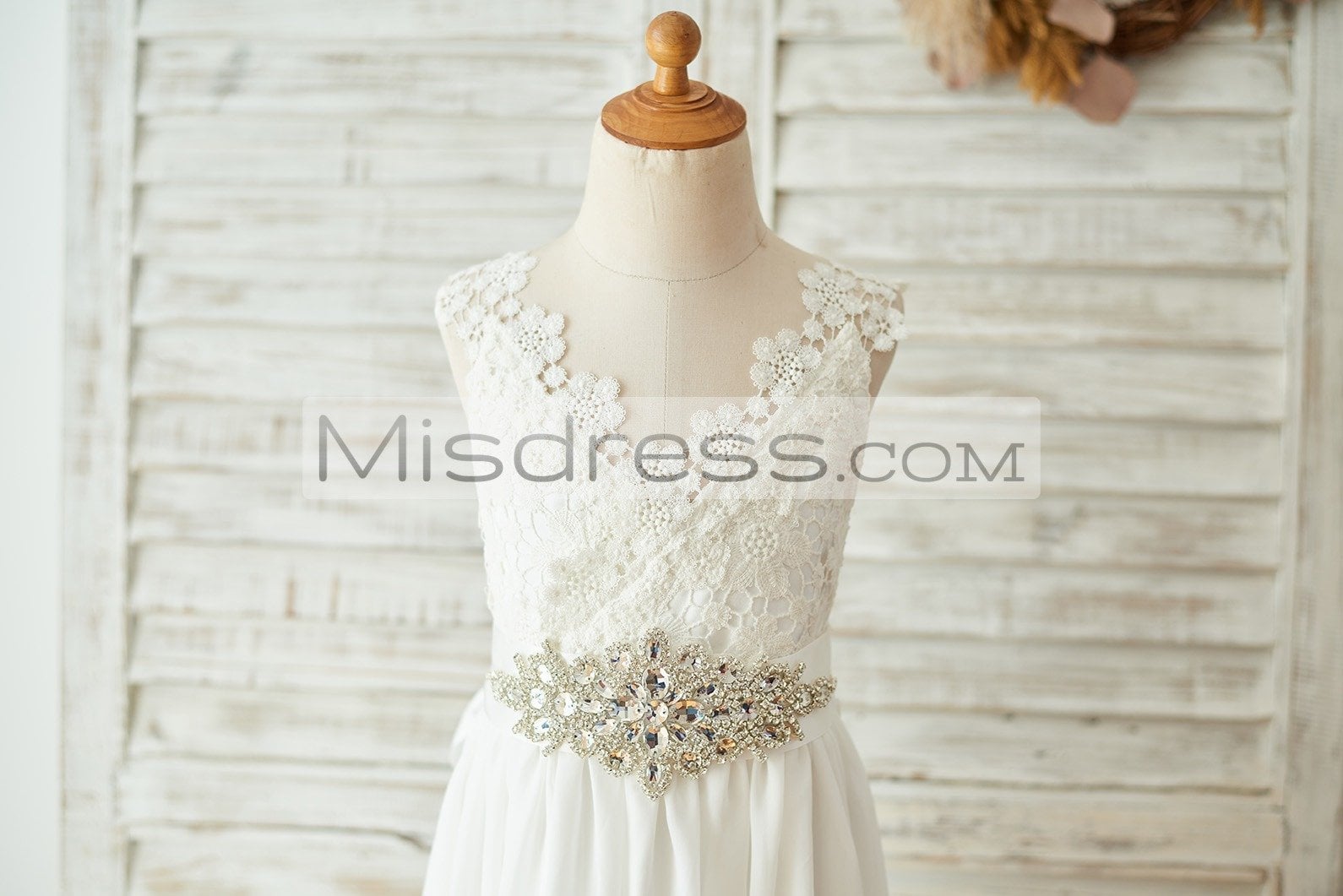 Boho Beach Lace Chiffon Backless Long Wedding Flower Girl Dress with Belt - Flower Girl Dresses