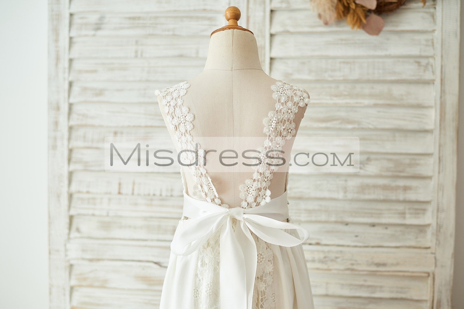 Boho Beach Lace Chiffon Backless Long Wedding Flower Girl Dress with Belt - Flower Girl Dresses