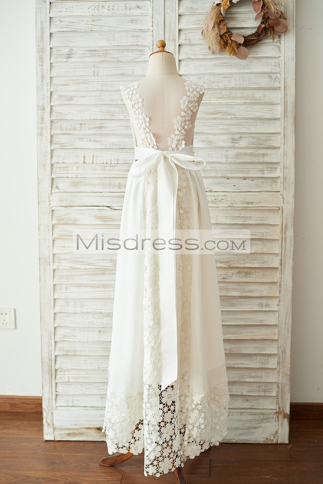 Boho Beach Lace Chiffon Backless Long Wedding Flower Girl Dress with Belt - Flower Girl Dresses