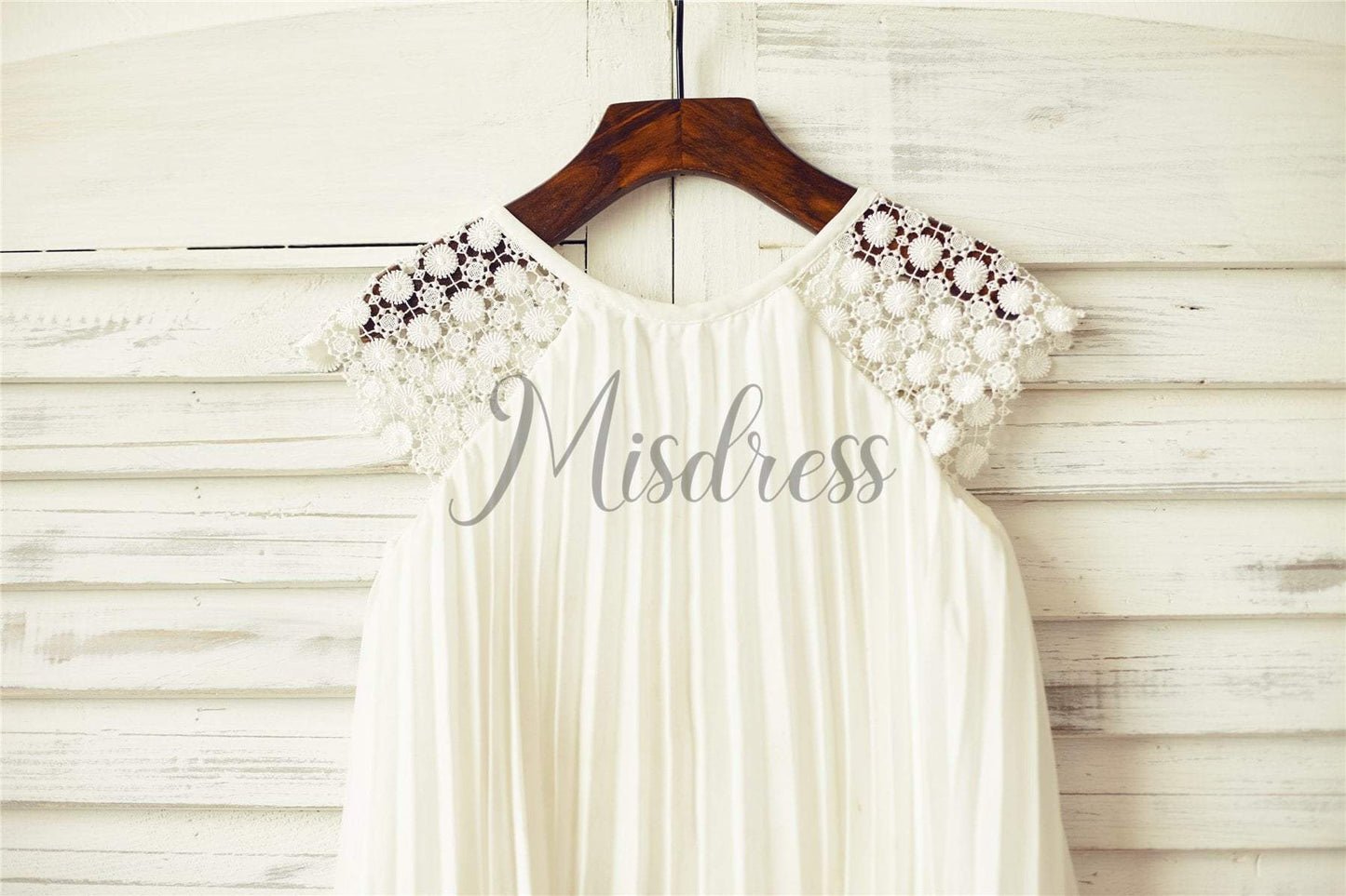 Ivory Pleated Chiffon Lace Flower girl dress with cap sleeves - Flower Girl Dresses