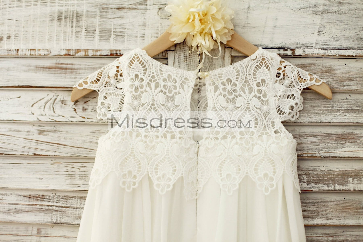 Boho Beach Lace Cap Sleeves Ivory Chiffon Flower Girl Dress - Flower Girl Dresses