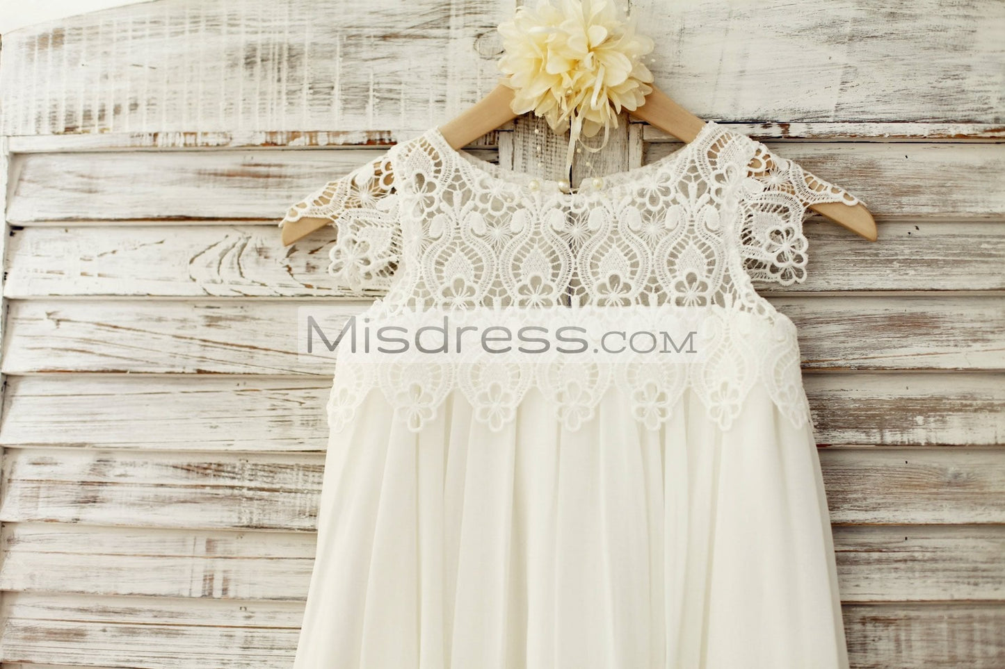 Boho Beach Lace Cap Sleeves Ivory Chiffon Flower Girl Dress - Flower Girl Dresses