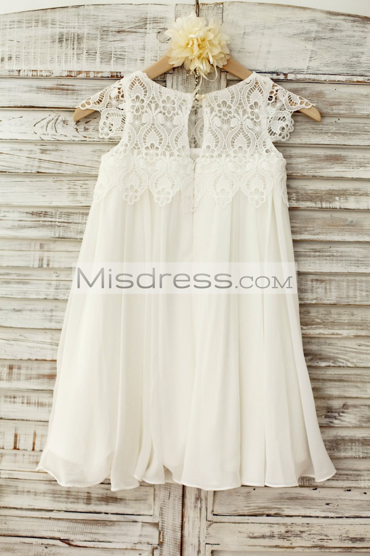 Boho Beach Lace Cap Sleeves Ivory Chiffon Flower Girl Dress - Flower Girl Dresses