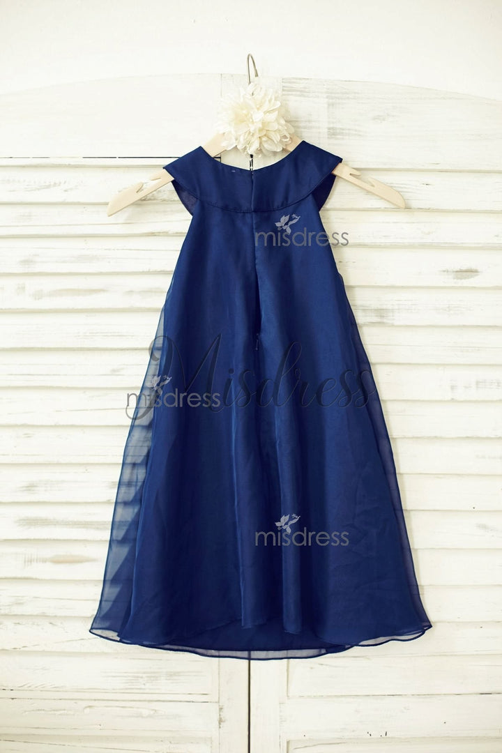 Boho Beach Navy Blue Chiffon Beaded Neckline Flower Girl Dress 2T --- Chest = 21 inches/ Waist = 20 inches/ Hollow to knee = 21.5 inches