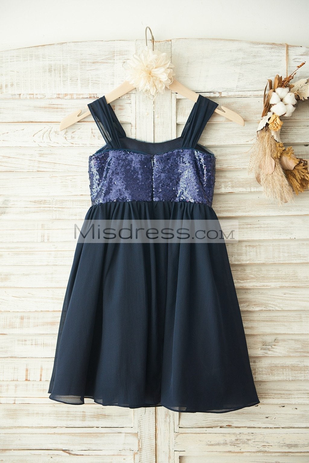 Boho Beach Navy Blue Sequin Chiffon Wedding Flower Girl Dress - Flower Girl Dresses