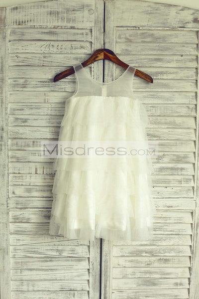 Sheer Neck Ivory Tulle Cupcake Flower Girl Dress - Flower Girl Dresses