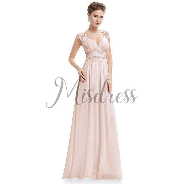 Cap Sleeves Keyhole Back Chiffon Wedding Bridesmaid Evening Prom Dress - Prom Dresses