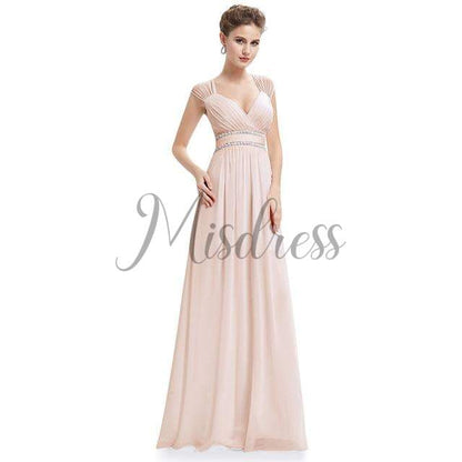 Cap Sleeves Keyhole Back Chiffon Wedding Bridesmaid Evening Prom Dress - Prom Dresses