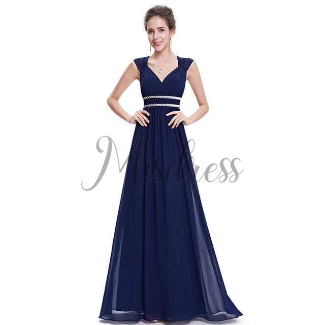 Cap Sleeves Keyhole Back Chiffon Wedding Bridesmaid Evening Prom Dress - Prom Dresses