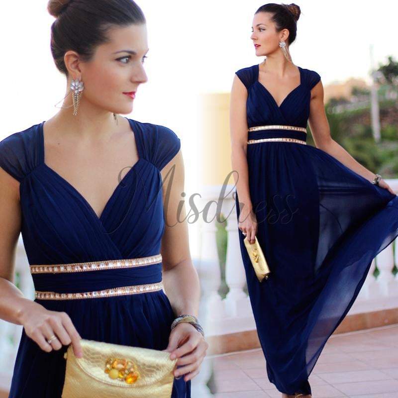 Cap Sleeves Keyhole Back Chiffon Wedding Bridesmaid Evening Prom Dress - Prom Dresses