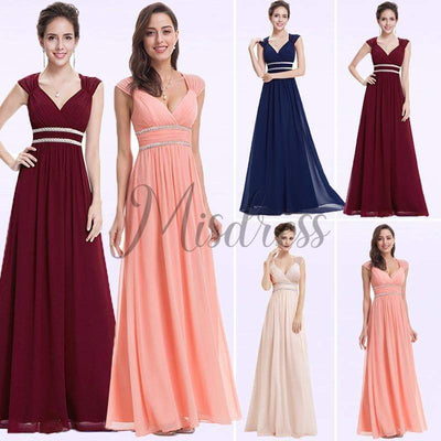 Cap Sleeves Keyhole Back Chiffon Wedding Bridesmaid Evening Prom Dress - Prom Dresses