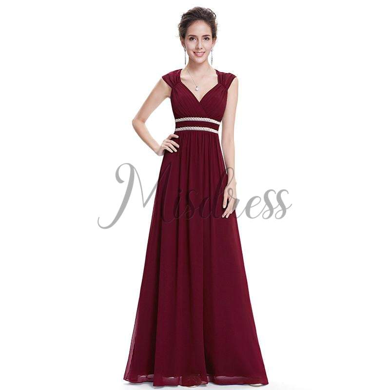 Cap Sleeves Keyhole Back Chiffon Wedding Bridesmaid Evening Prom Dress - Prom Dresses