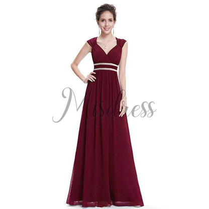 Cap Sleeves Keyhole Back Chiffon Wedding Bridesmaid Evening Prom Dress - Prom Dresses