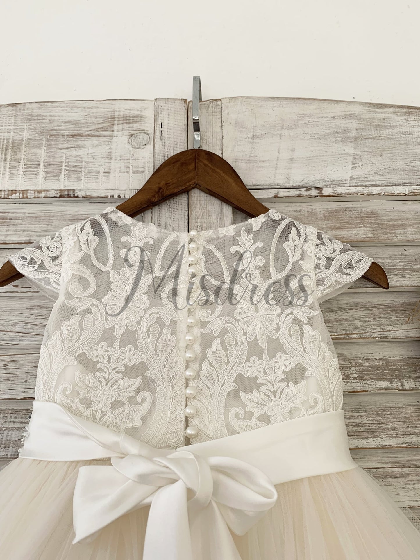 Cap Sleeves Lace Champagne Tulle Wedding Flower Girl Dress Kids Party Dress with Beaded Belt