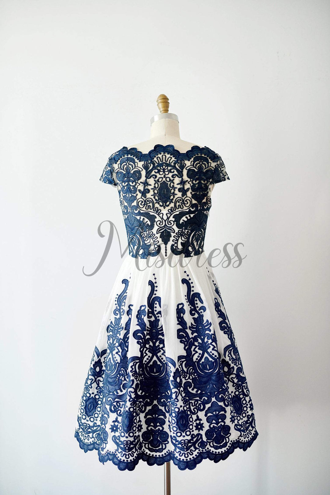 Cap Sleeves Navy Blue Lace Chiffon Wedding Bridesmaid Dress Evening Dr