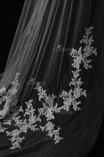 Cathedral Long Length Lace Appliques Wedding Veil - Wedding Veils