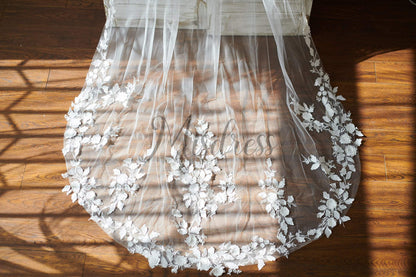 Cathedral Long Tulle 3D Flowers Wedding Veil Bridal Veil - Flower Girl Dresses