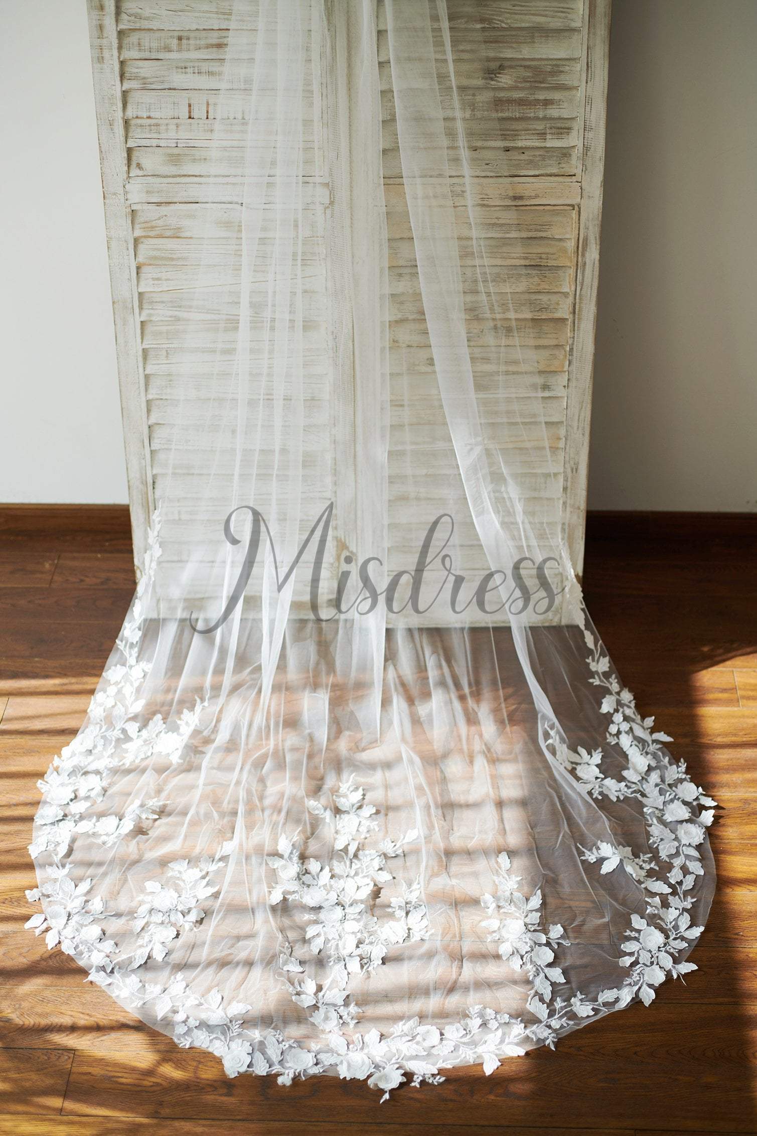 Cathedral Long Tulle 3D Flowers Wedding Veil Bridal Veil - Flower Girl Dresses