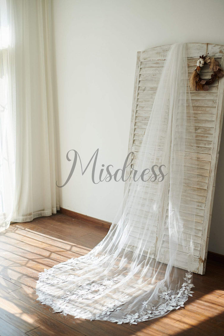 Cathedral Long Tulle 3D Flowers Wedding Veil Bridal Veil - Flower Girl Dresses